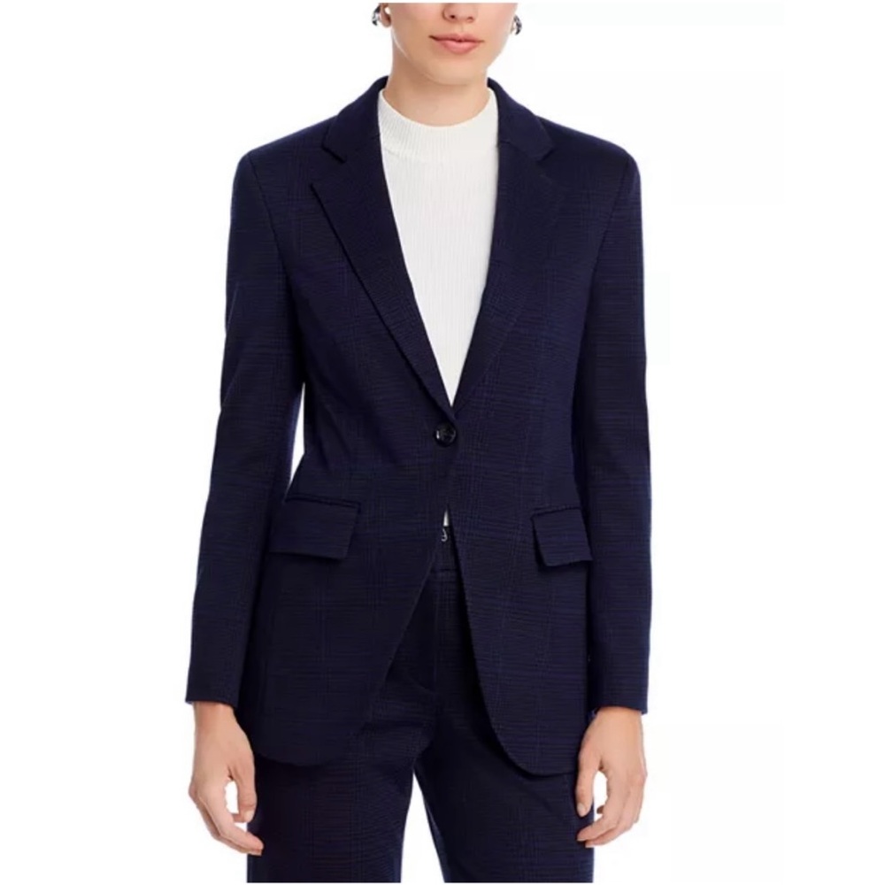 BOSS Hugo Boss Blue Plaid Jubeka One Button Blazer Size 12